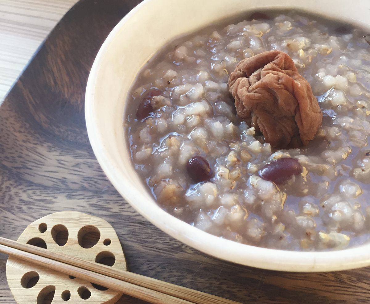 炒り玄米と炒り小豆のお粥