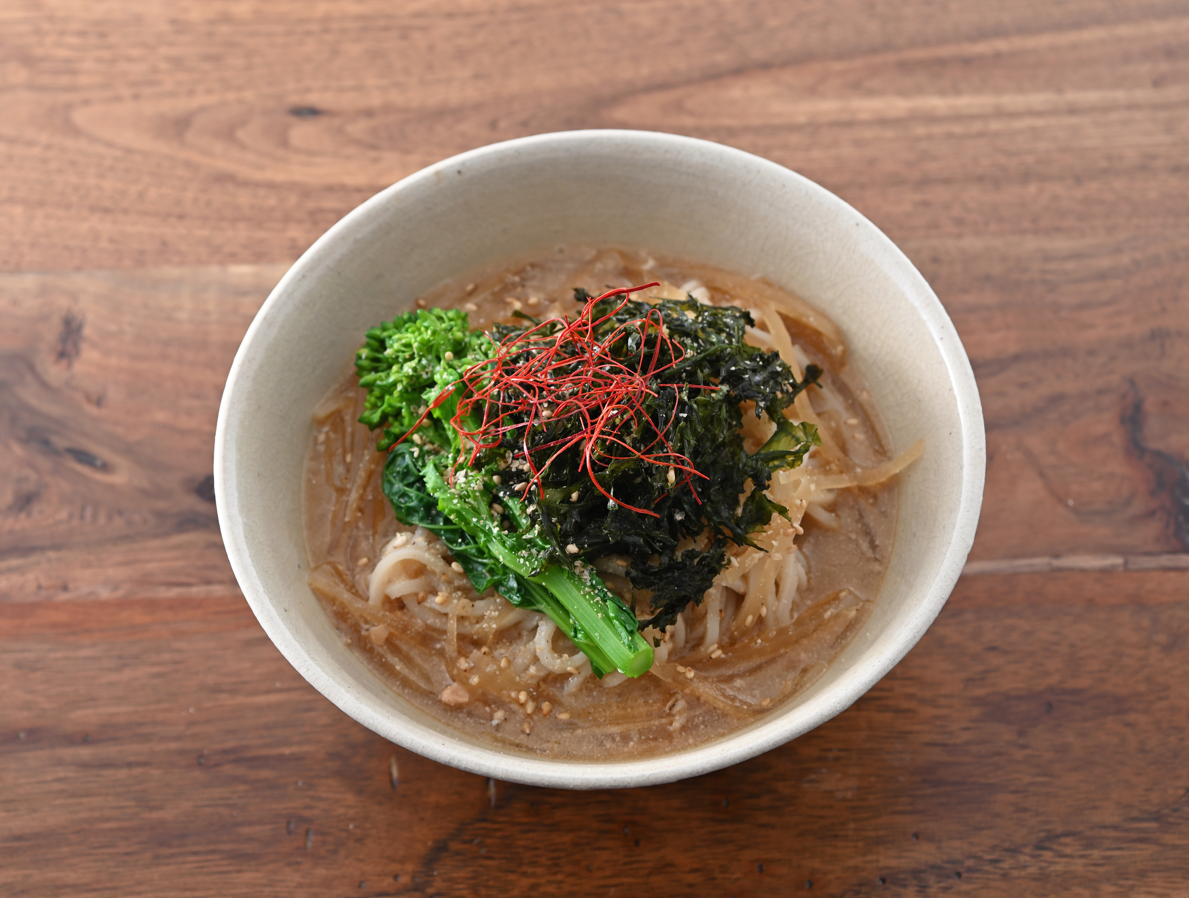 菜花とあおさ海苔の胡麻味噌麺